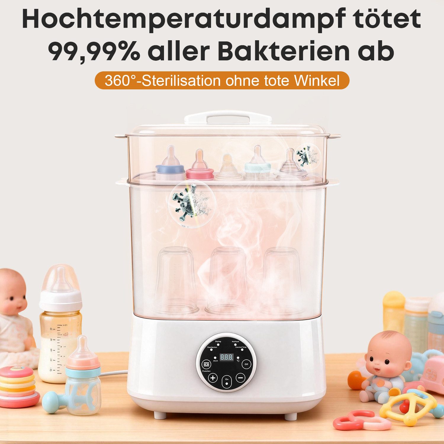 CkeyiN Pro Babyflaschenwärmer Konstante Temperatur,Große Kapazität,Für 6 Flaschen und Schnuller, Für Babyflaschen, Milchpumpenteile, Beißspielzeug