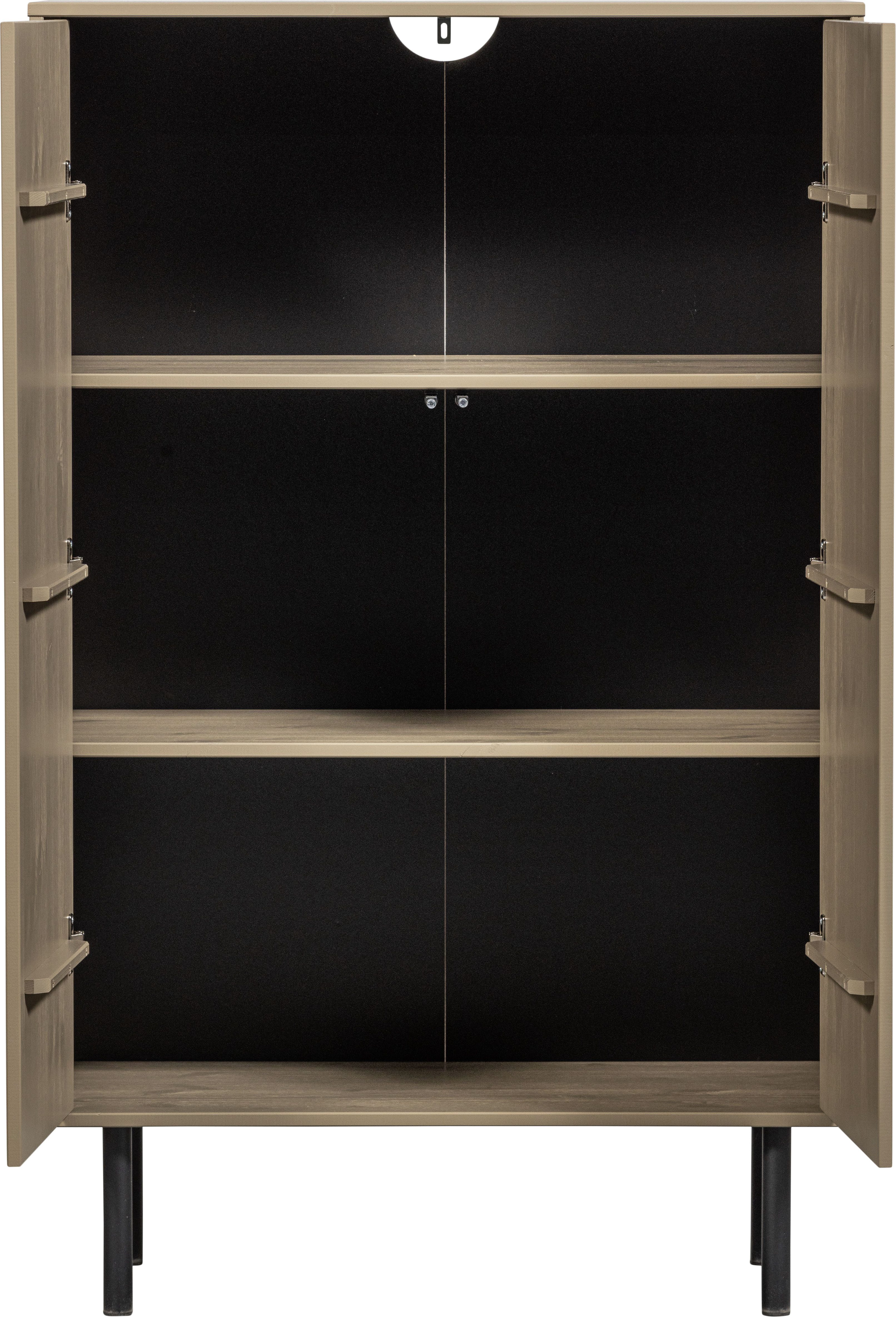WOOOD Highboard Cadiz FSC®-Kiefernholz mit Druckmechanismus, H 135 x B 85 x T 40 cm, Tragkraft 15 kg pro Boden, Metallgestell, sichtbare maserung