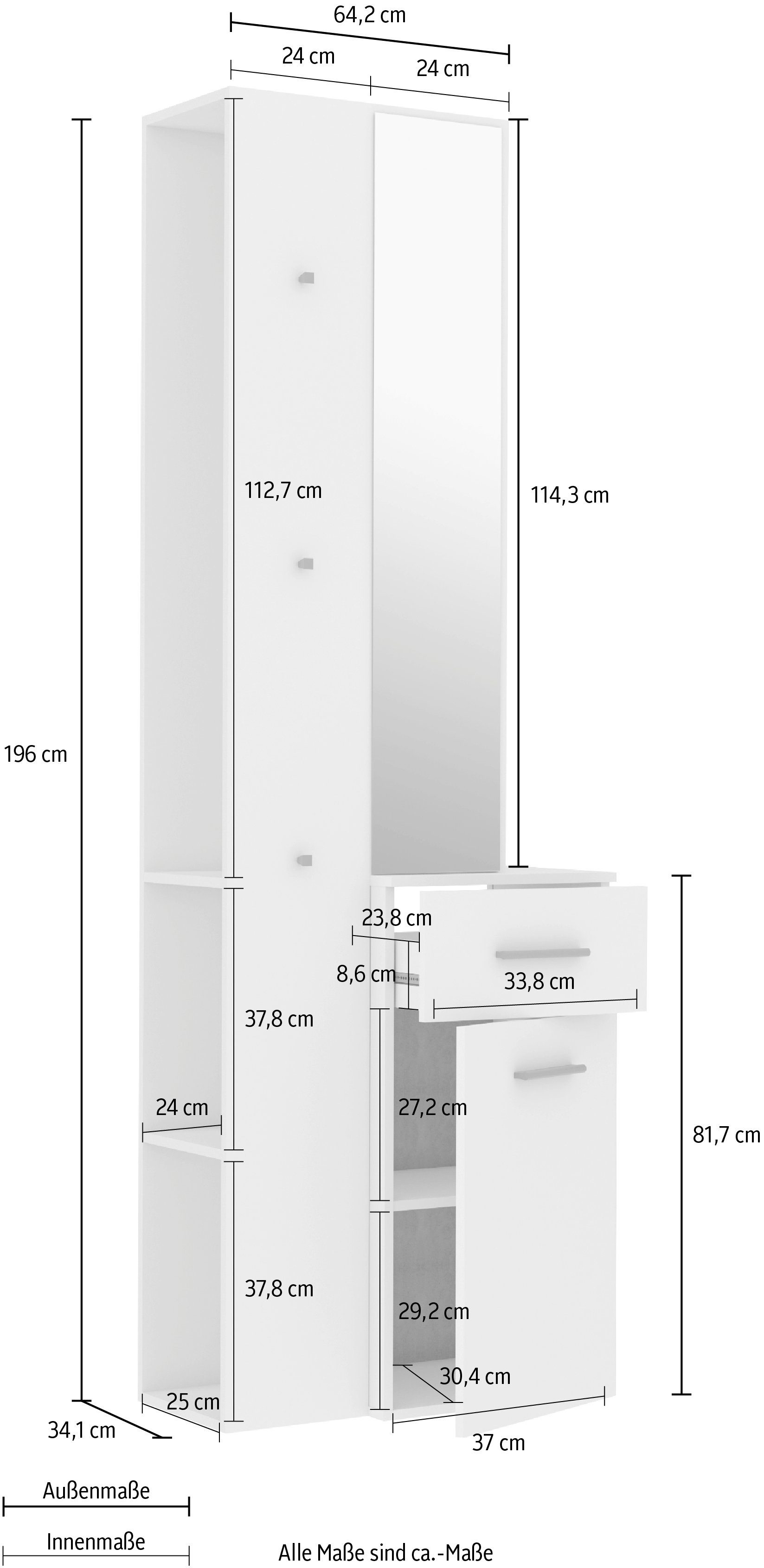 FORTE Garderobenschrank Eiche/Weiß Lothal Breite 64,2 Sonoma cm