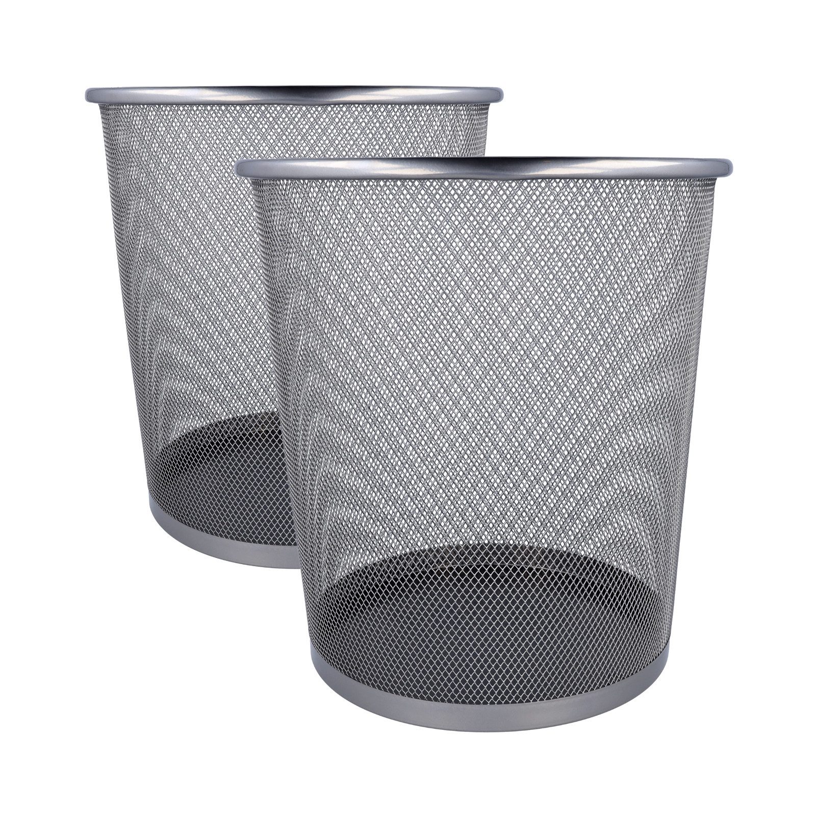 WESTCOTT Papierkorb Abfalleimer Mesh Silber (2er-Set), Сміттєві урни aus Drahtgeflecht 13l, Papierkorb für Büro, Homeoffice oder Haushalt