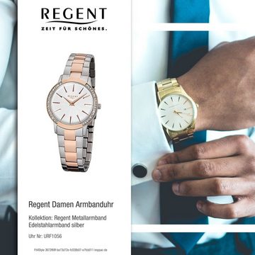 Regent Quarzuhr Regent Damen-Armbanduhr silber rosegold, Damen Armbanduhr rund, mittel (ca. 32mm), Edelstahlarmband