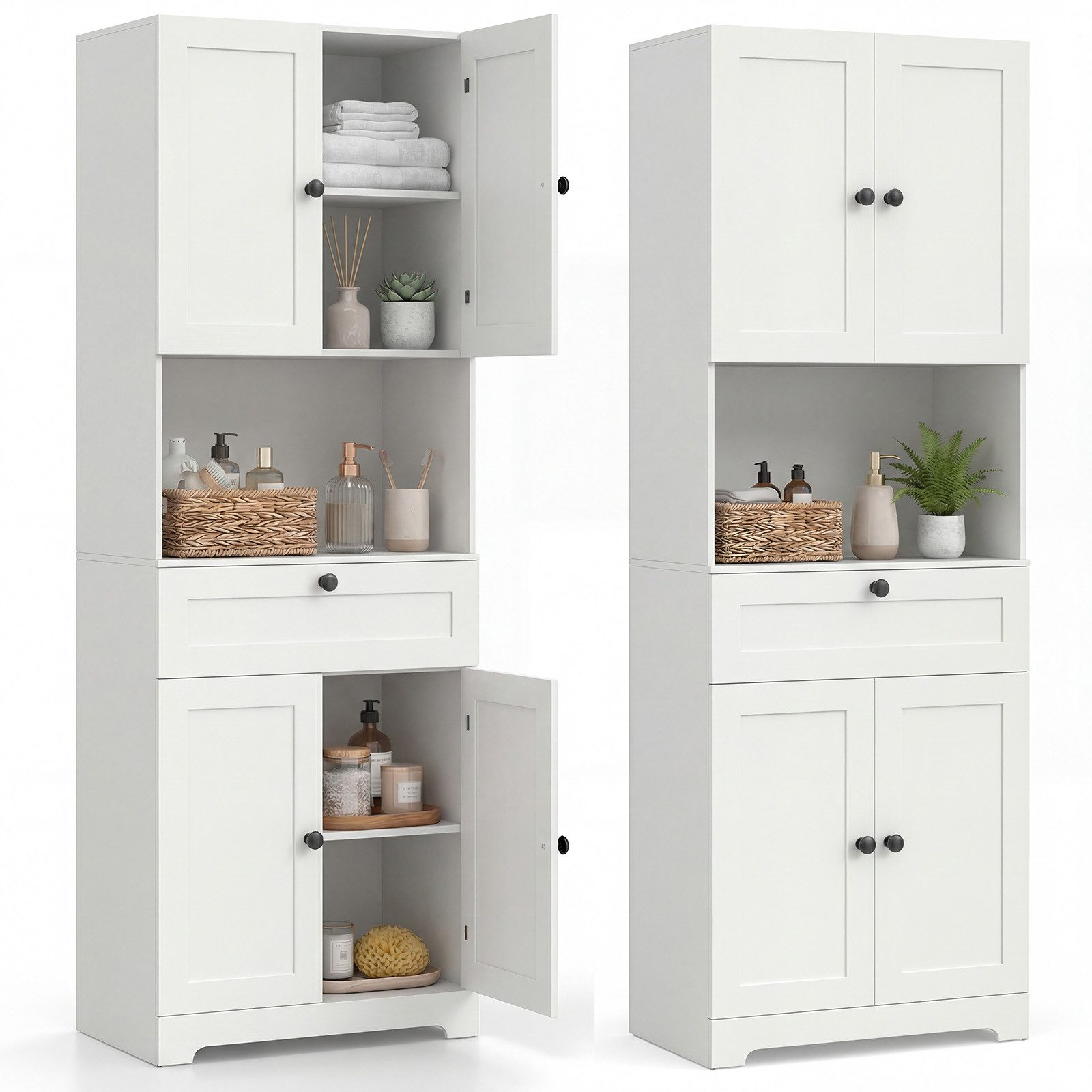 COSTWAY Badkommode, Hochschrank Bad mit 4 Türen Küchenschrank 171,5 cm