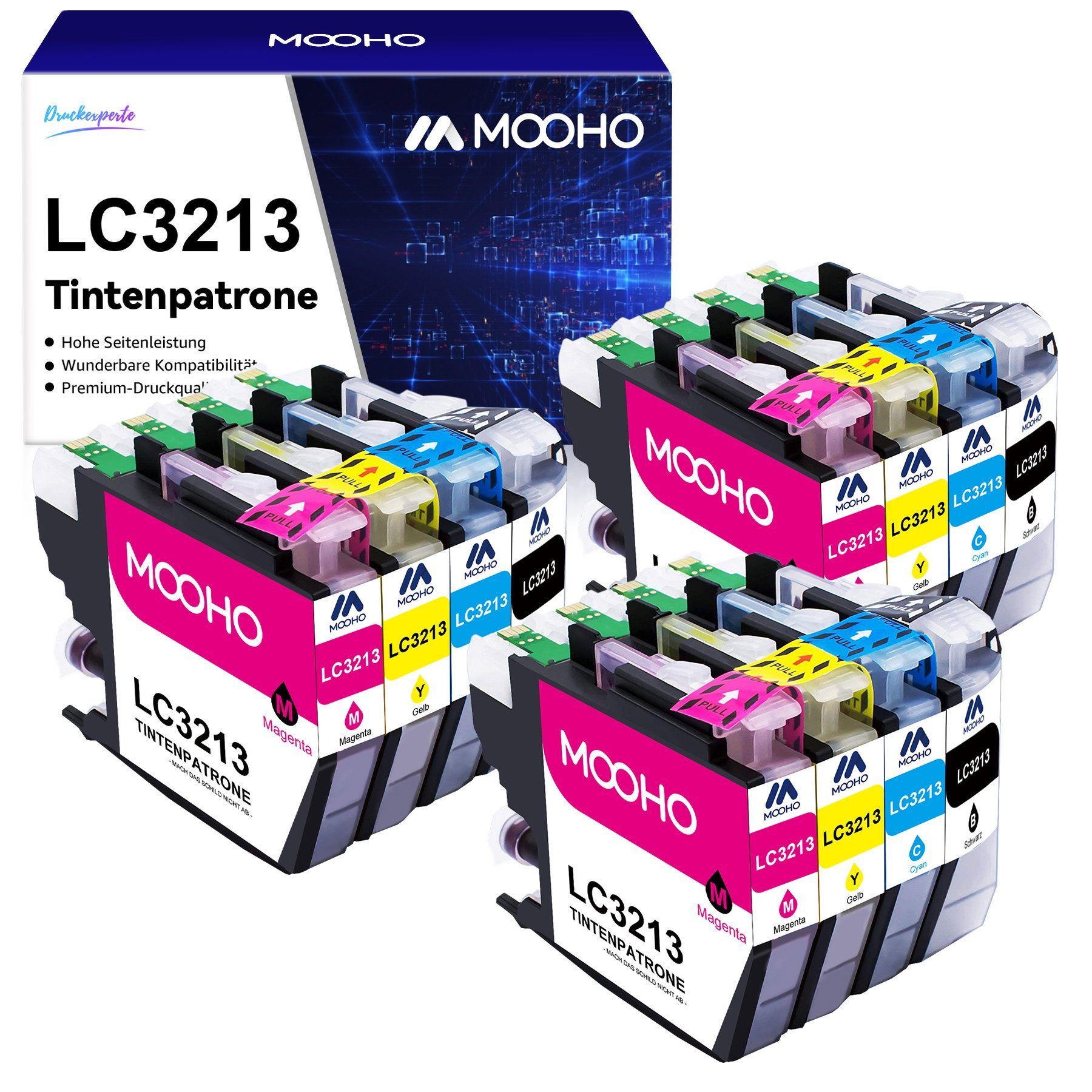 MOOHO Multipack ersetzt Brother LC-3213 LC3213XL Tintenpatrone (für Brother MFC-J491 497DW DCP-J572dw) 3x Schwarz, 3x Cyan, 3x Magenta, 3x Gelb