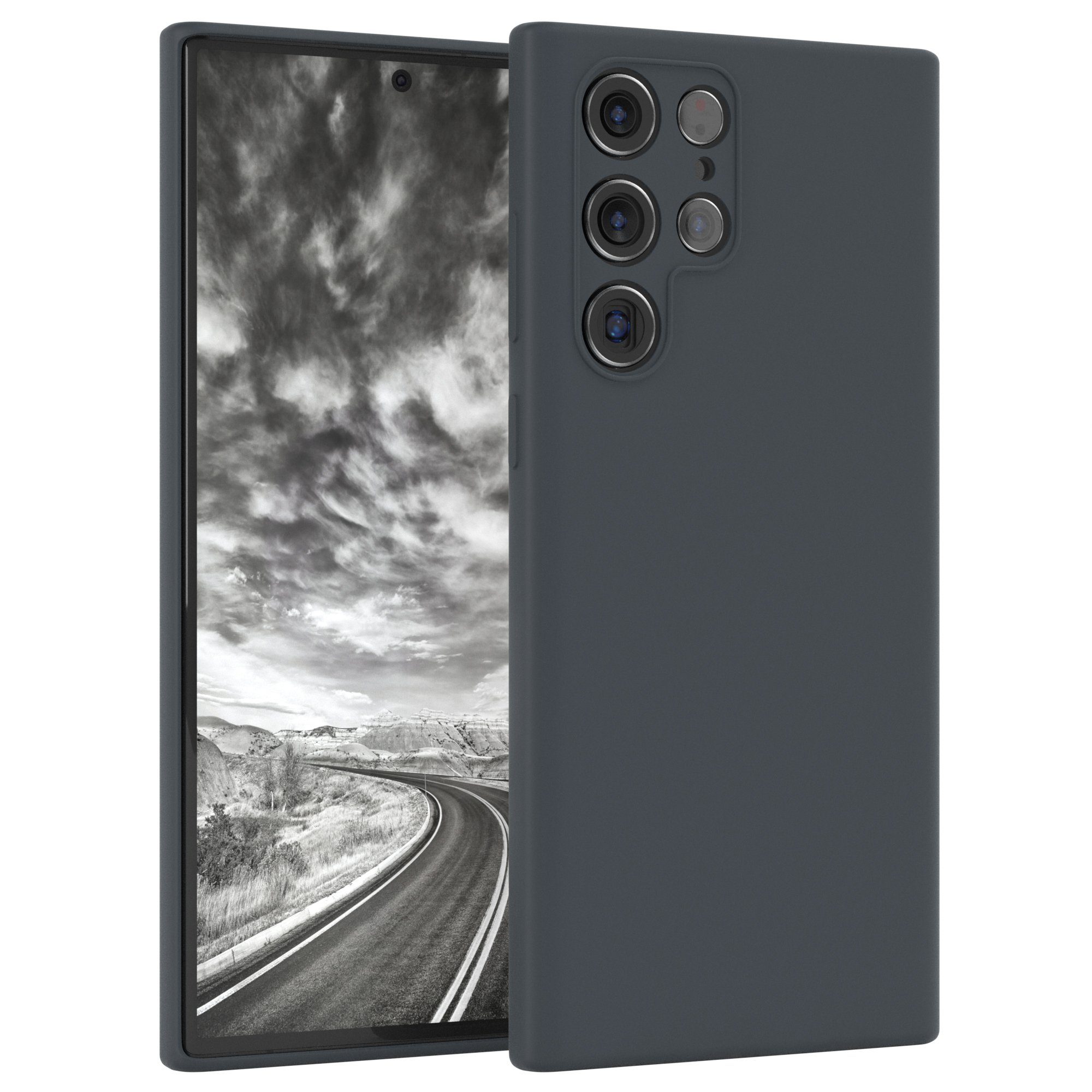 EAZY CASE Handyhülle Samsung Galaxy S22 Ultra 5G Premium Silicon Case dark Gray 09 6,8 Zoll, Schutzhülle mit Kameraschutz Back Cover Hülle Slimcover Anthrazit Grau