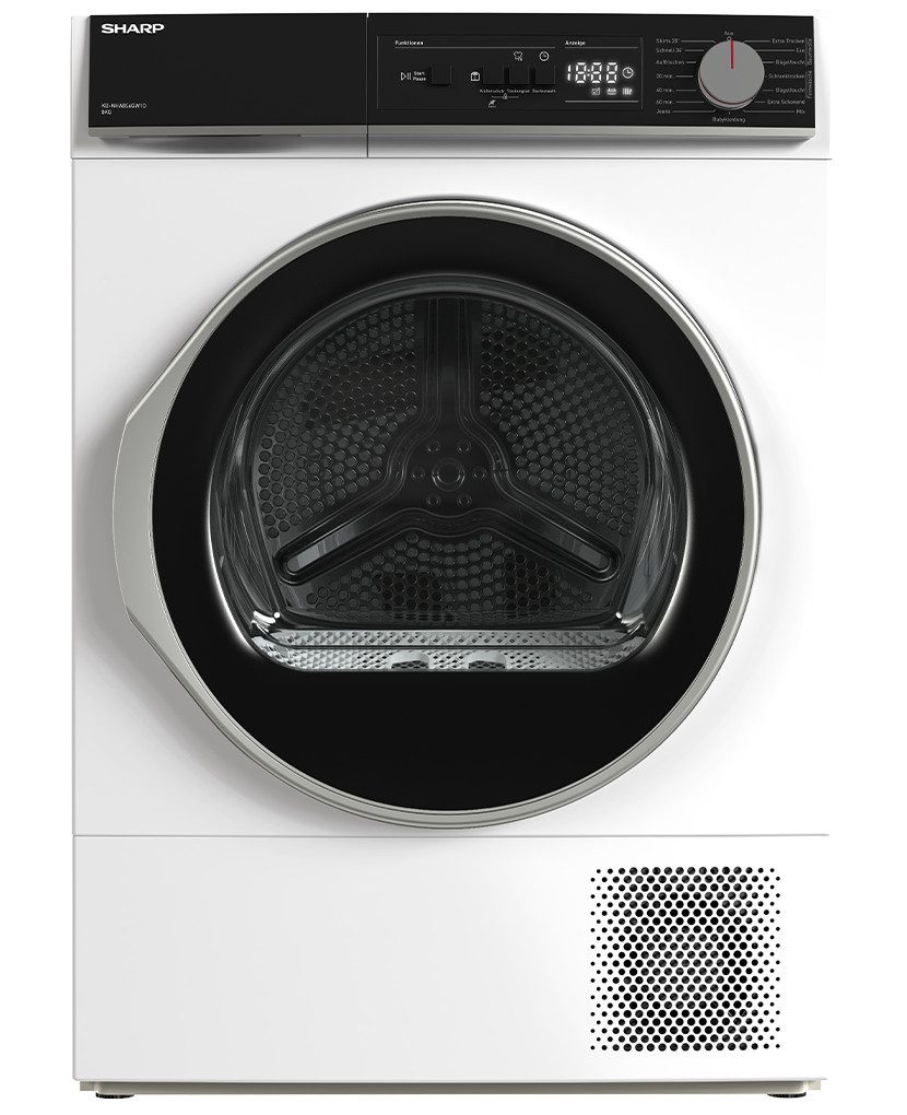Sharp Wärmepumpentrockner KD-NHA8S6GW1D-DE, BubbleDrum, Zwei-Wege-Schleudern, WaveCabinet