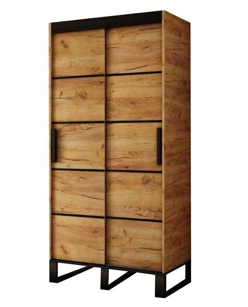 Feldmann-Wohnen Schiebetürenschrank Loft (Loft, 1-St) Breite wählbar Gold Craft Oak / schwarz mit Schubladen