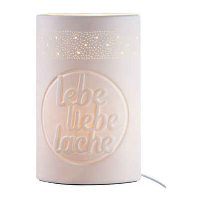 GILDE Tischleuchte GILDE Lampe lebe liebe lache - weiß - H. 28,5cm x B. 18cm