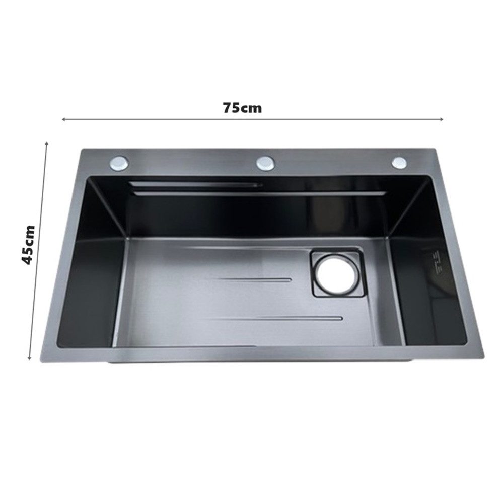 Faizee Möbel Edelstahlspüle Quantum 70x45cm mit Nano Spüle Küchenspüle mit Zubehör Becken