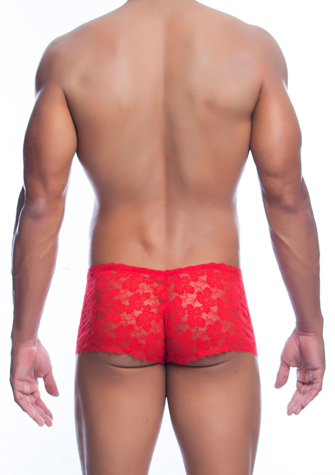 MOB Eroticwear Boxershorts Boxershorts aus Blüten-Spitze - rot (1-St) dezent transparente Spitze