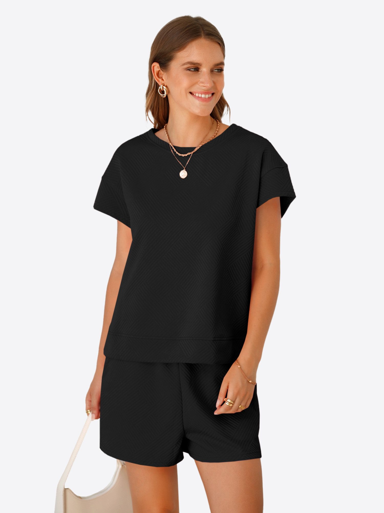 Imily Bela Hausanzug Damen 2-teiliger Freizeitanzug (Set, 2 tlg., Kurzarm Oberteil + Shorts) Print