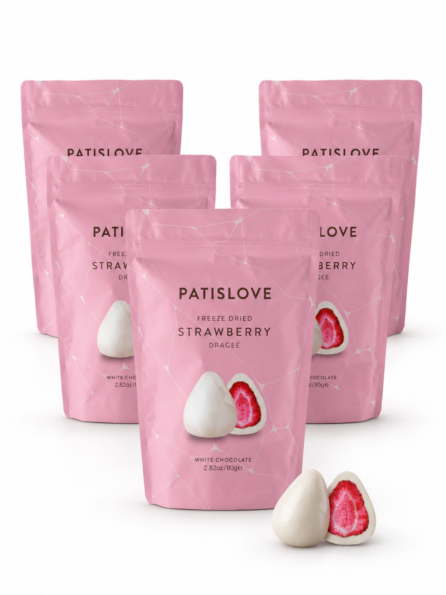PATISLOVE Schokolade Patislove Gefriergetrocknete Erdbeeren in Weißer Schokolade, 80g, 88% Weiße Schokolade, Ganze gefriergetrocknete Erdbeeren