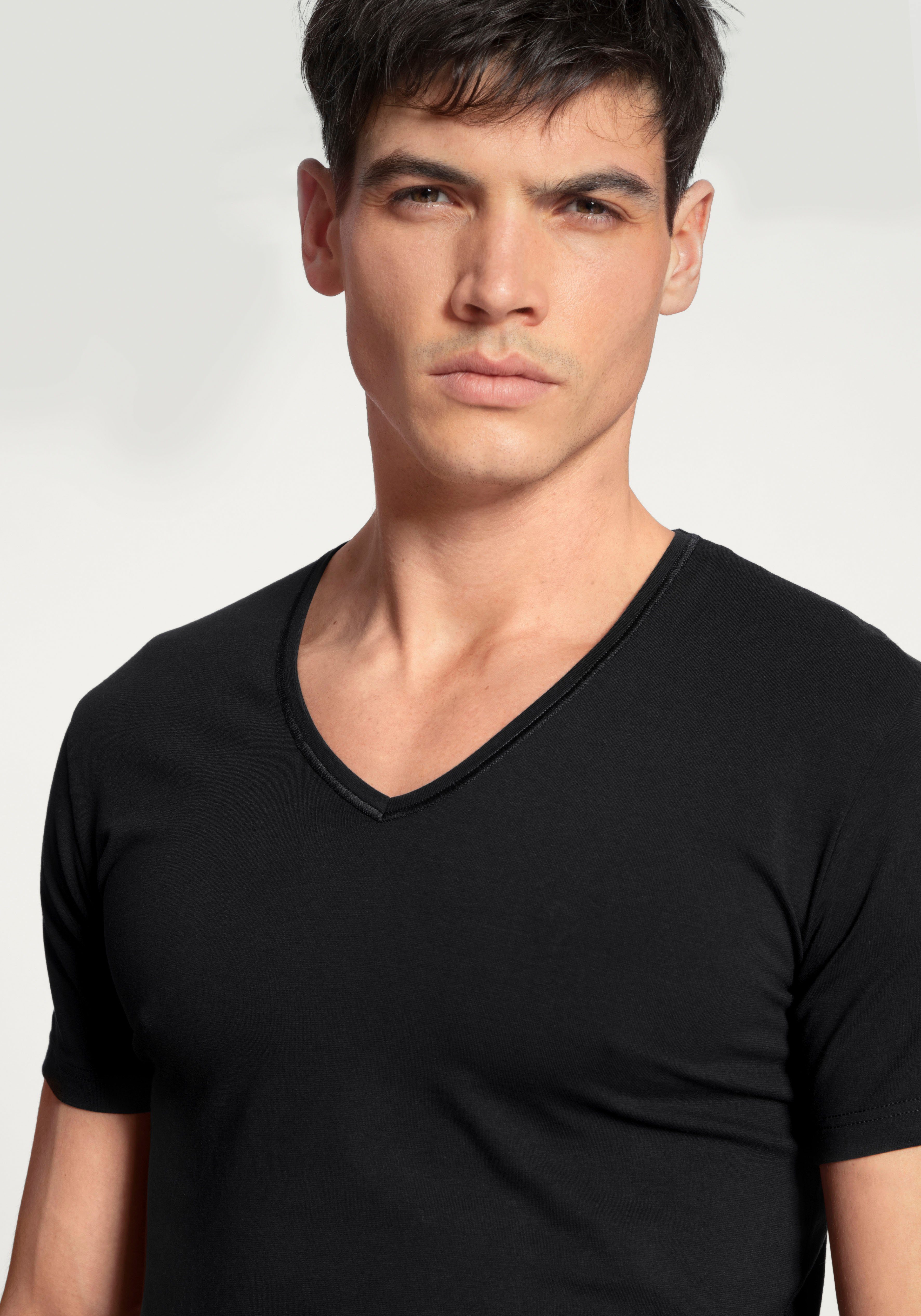 CALIDA T-Shirt Cotton Code V-Ausschnitt, formstabiler Single Jersey, elastisch, Kurzarm