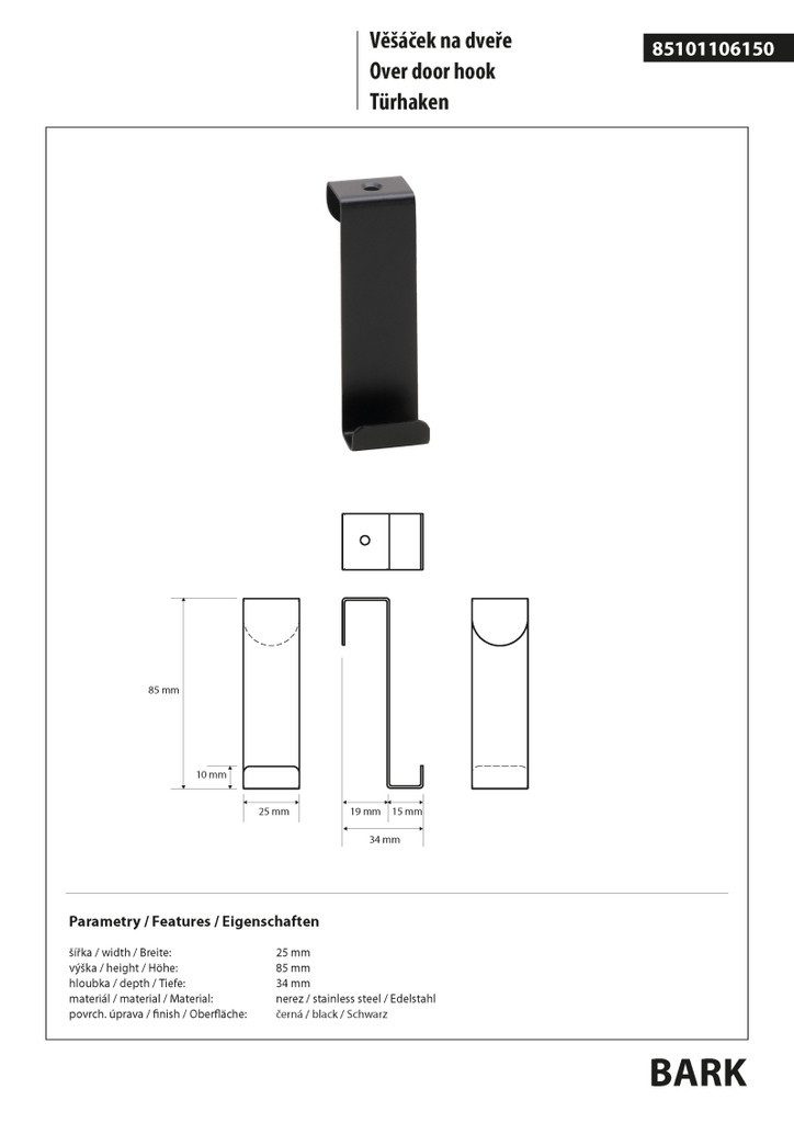 BRILLANTBAD® Kleiderhaken BARK Türkleiderhaken Edelstahl Schwarz für Bad & Küche >> Einhängen, Einfach zum Einhängen