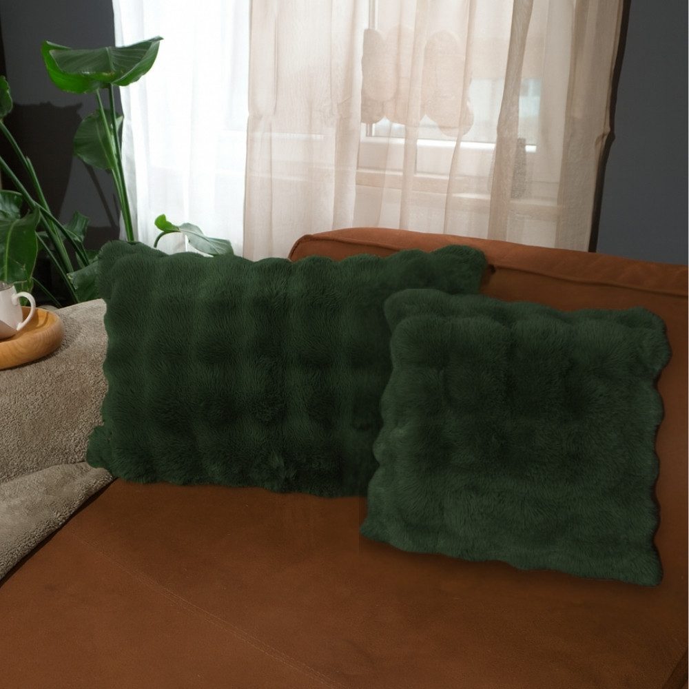 REALLaxx Fellkissen Kaninfell Bubble, 45x45 / 50x70cm Dekokissen weiches Kunstfell, Kissenbezug mit Füllung – Bild 2 von 3