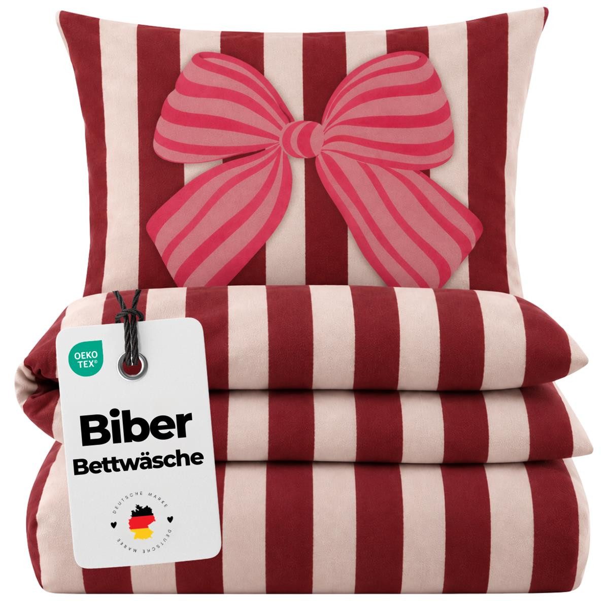 Carpe Sonno Bettwäsche Biber Warme Bettwäsche Winter Flanell Schleife 135 x 200 / 155 x 220, Biber, 2 teilig, Kuschelige Winterbettwäsche - Baumwolle - Reißverschluss - 135x200 cm