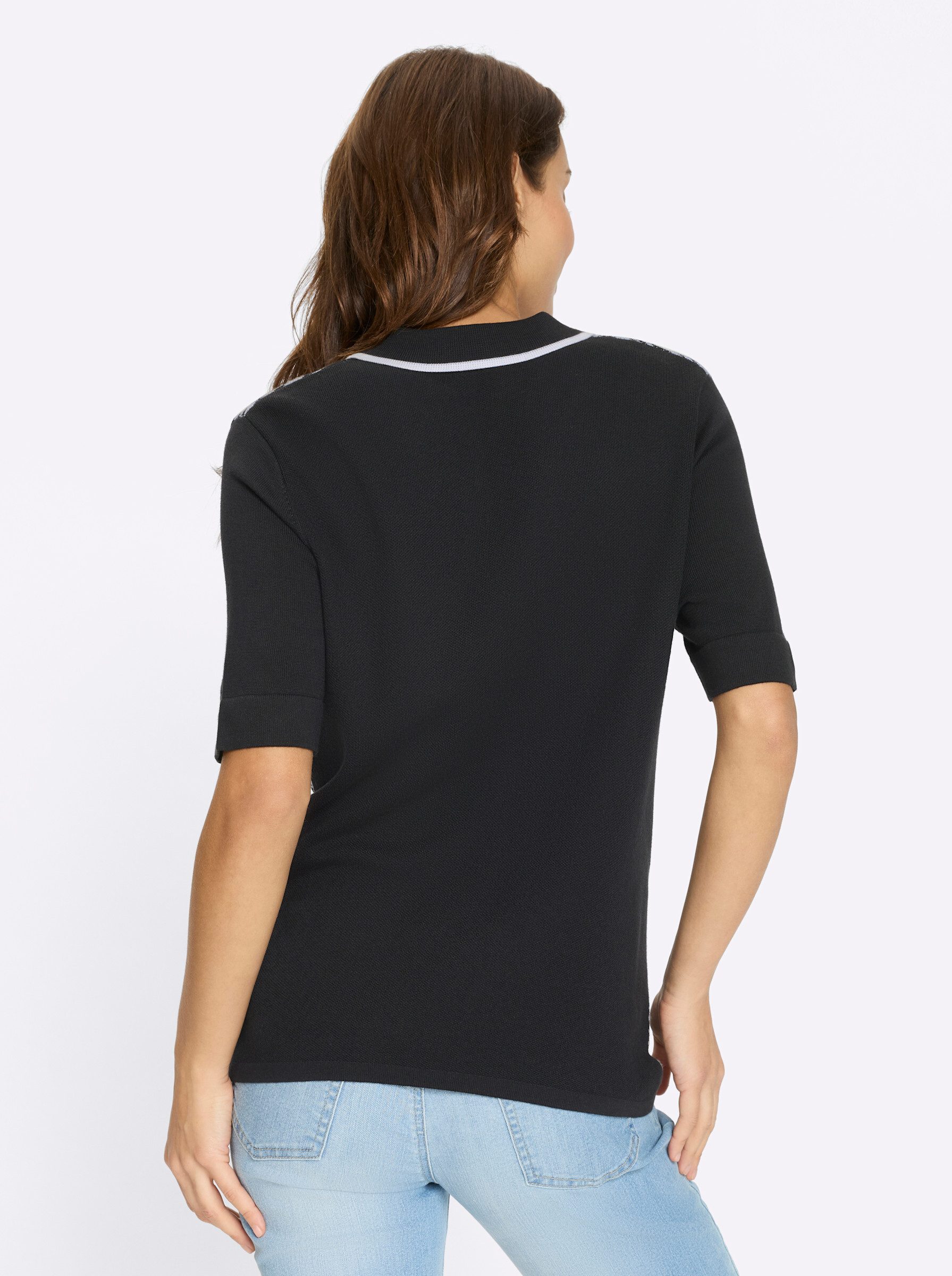 Witt Strickpullover Polopullover Kurzarm Jacquard