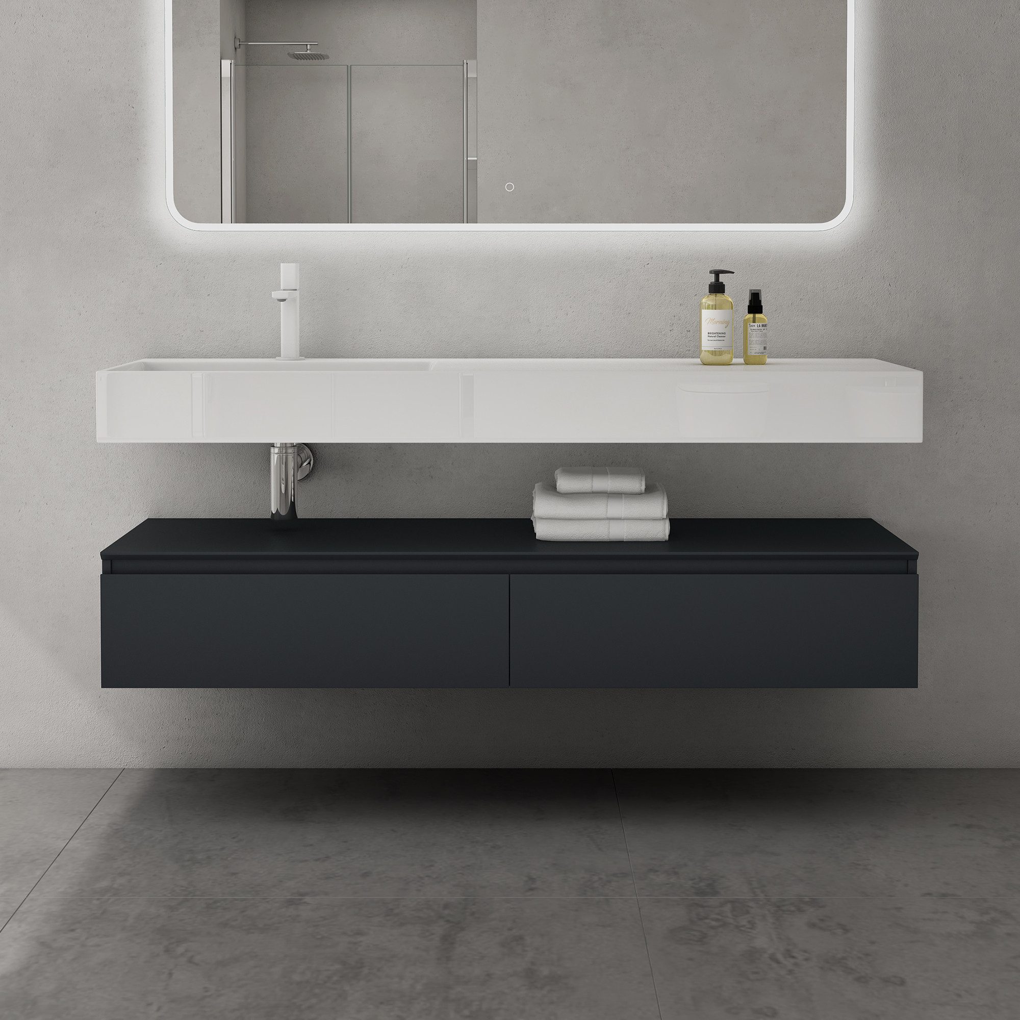 doporro Badmöbel-Set Waschtisch mit Unterschrank 150cm Mineraglguss Waschbe günstig online kaufen