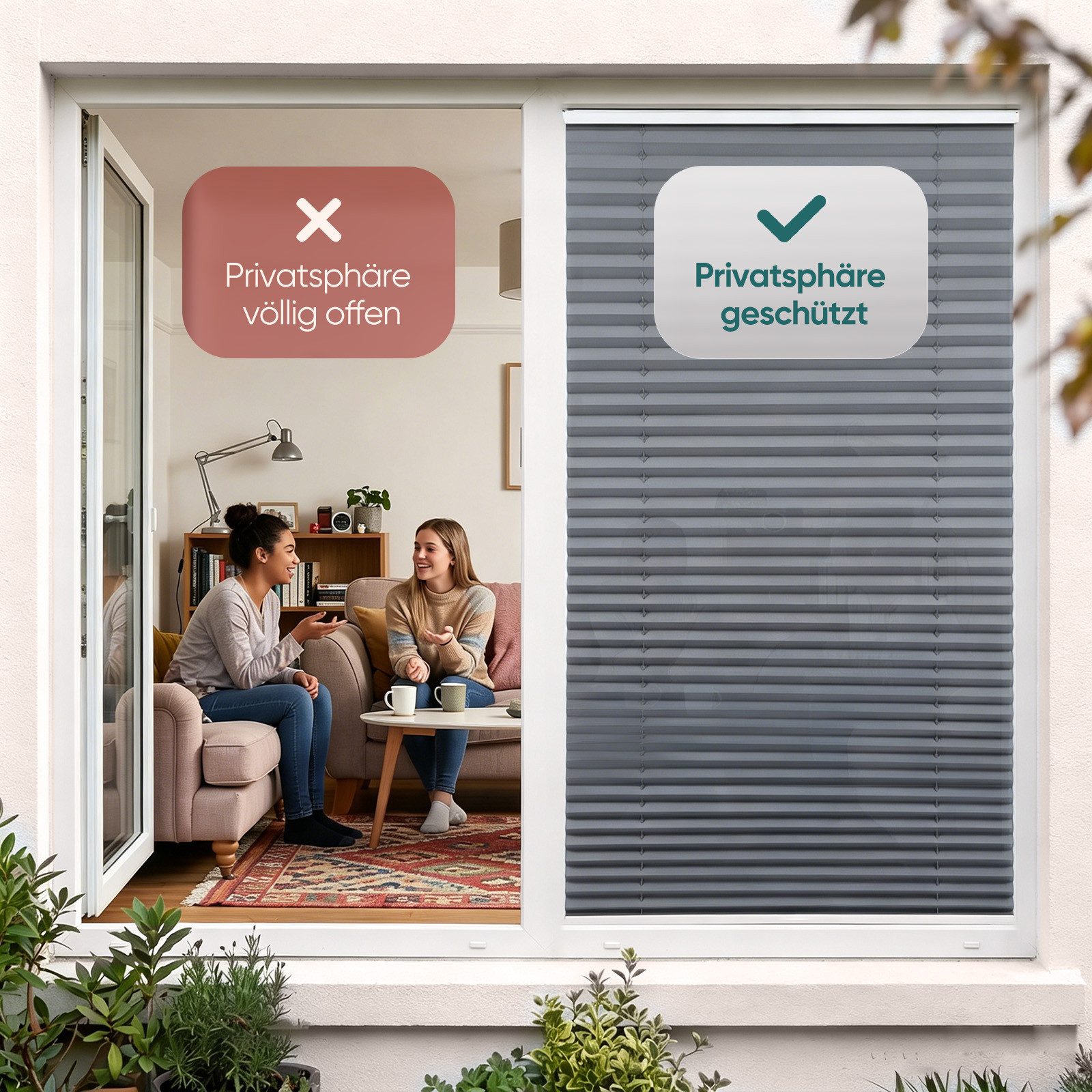 Sekey Plissee Plissee ohne Bohren Plissee für Fenster&Tür Lichtschutz Rollo Klemmfix, Faltrollo Mit oder ohne Bohren, Klemmfix, blickdicht, ohne Bohren, verspannt, Klemmfix, 40cm x 100cm Grau