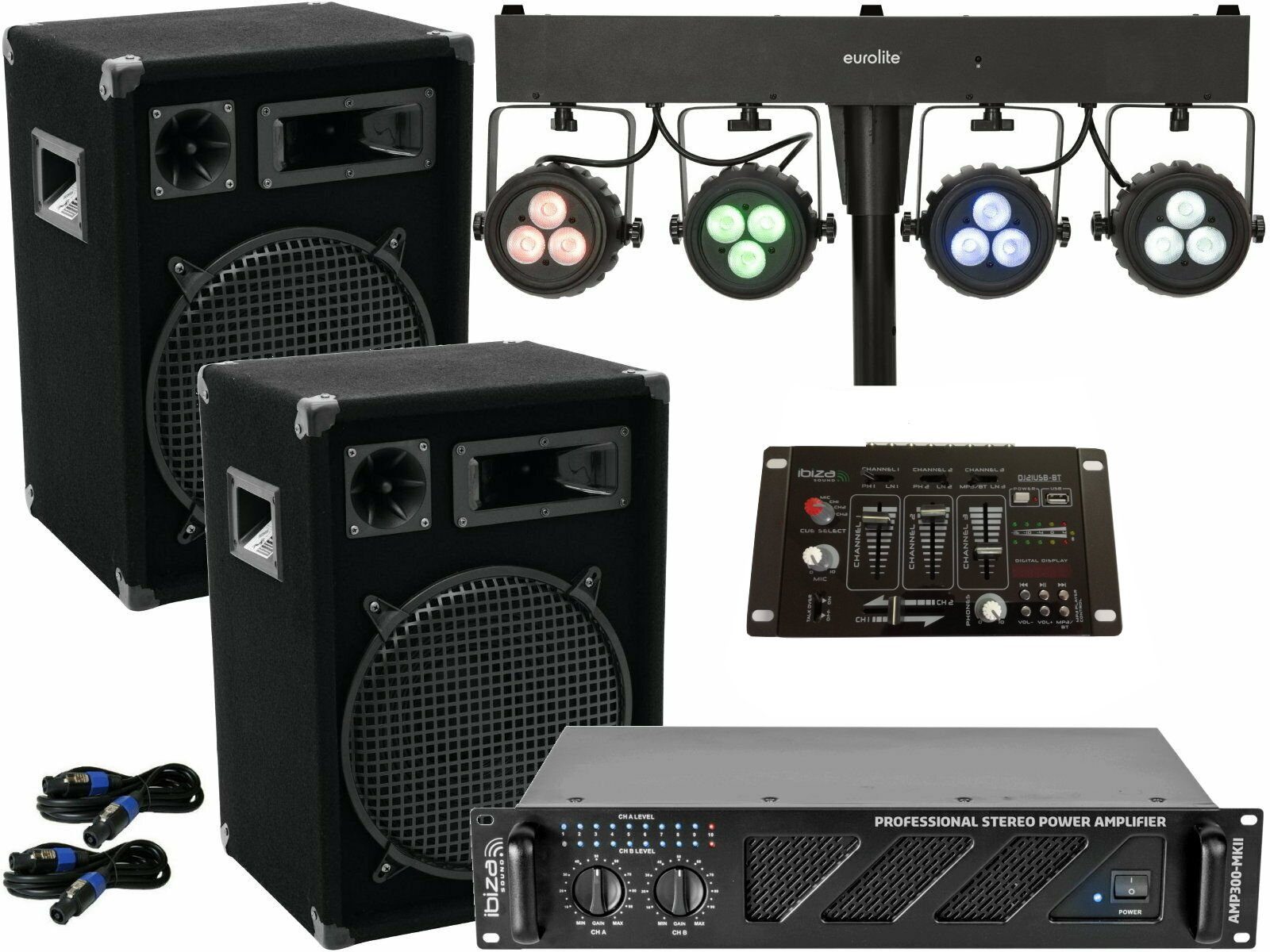 DSX Party-Lautsprecher 101 3Wege W Das Licht (1600 Stativ W) LED DJ 30cm 3200 Boxen PA Set Stereo Musiker