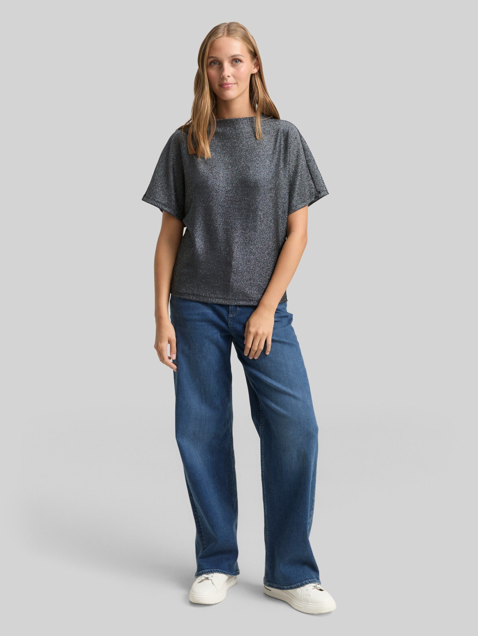 TOM TAILOR Denim T-Shirt T-Shirt Glitzer T-Shirt mit Fledermausärmeln – Bild 5 von 5