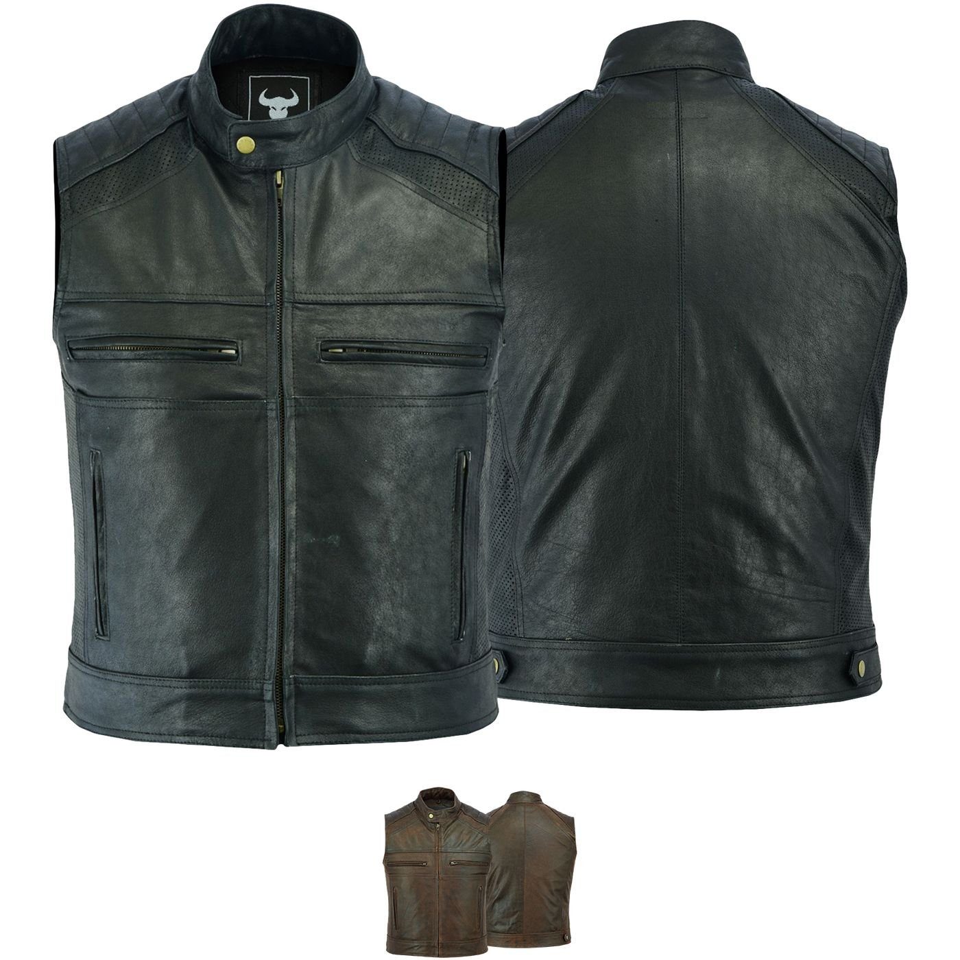 BULLDT Motorradweste GW696 Motorrad Kutte Vintage Coffe racer Lederweste Motorradweste