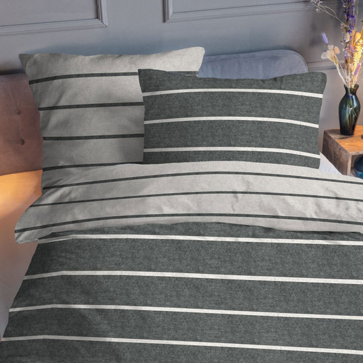 TRAUMSCHLAF Bettwäsche Melange Querstreifen, Flanell, 1 teilig, zeitlose We günstig online kaufen