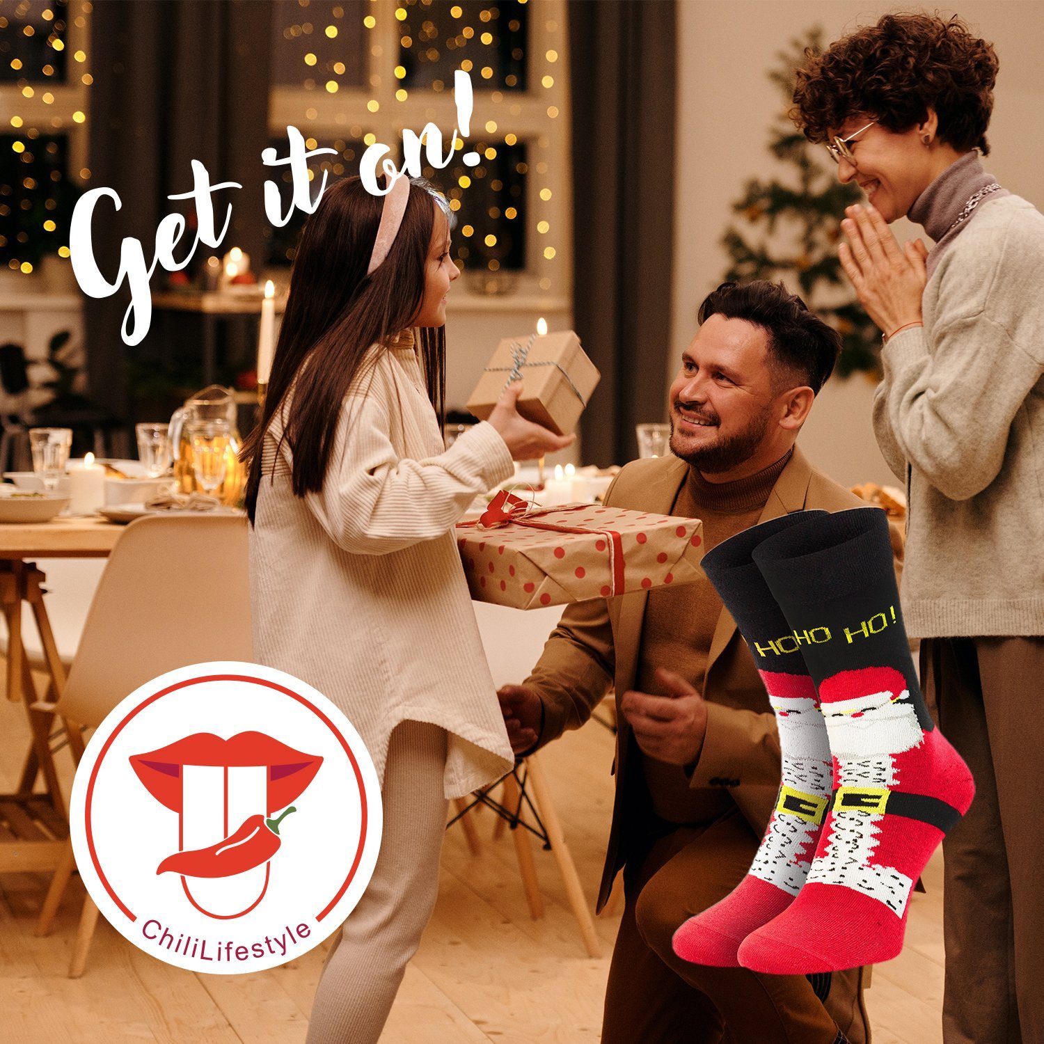 Chili Lifestyle Freizeitsocken XMAS Lustige Socken mit Spruch Banderole als günstig online kaufen