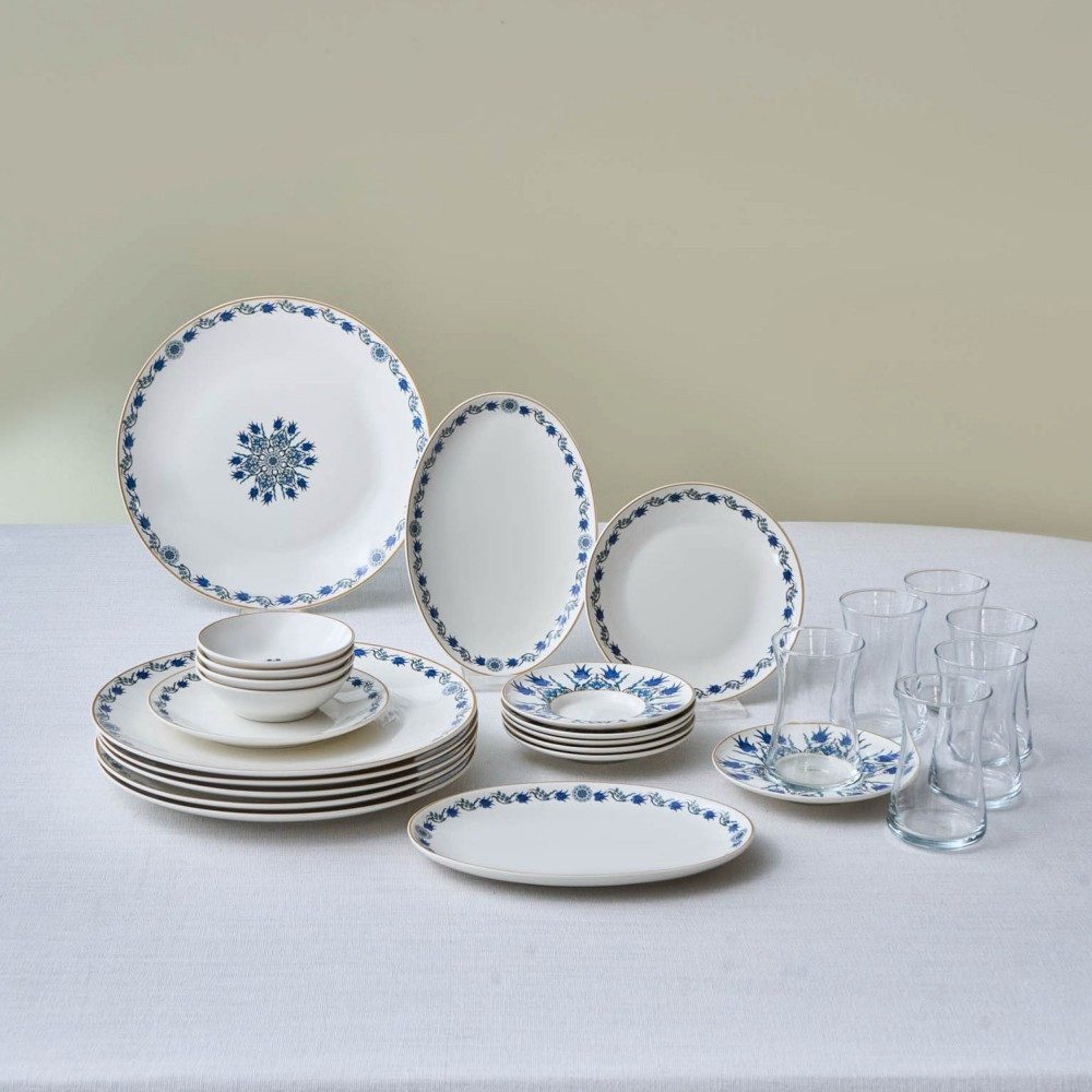 Karaca Frühstücksteller Karaca İznik 26-teiliges 6-Personen Frühstücksset Geschirrset