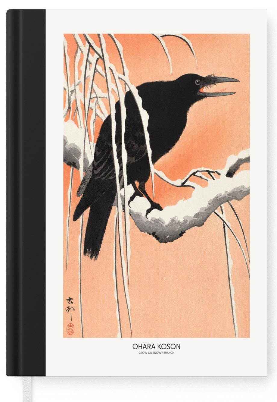 MuchoWow Notizbuch A5, Tiere Haushaltsbuch Journal, - Seiten, Vogel Zweig, Krähe - 98 Merkzettel, - Vintage Tagebuch, - Notizheft