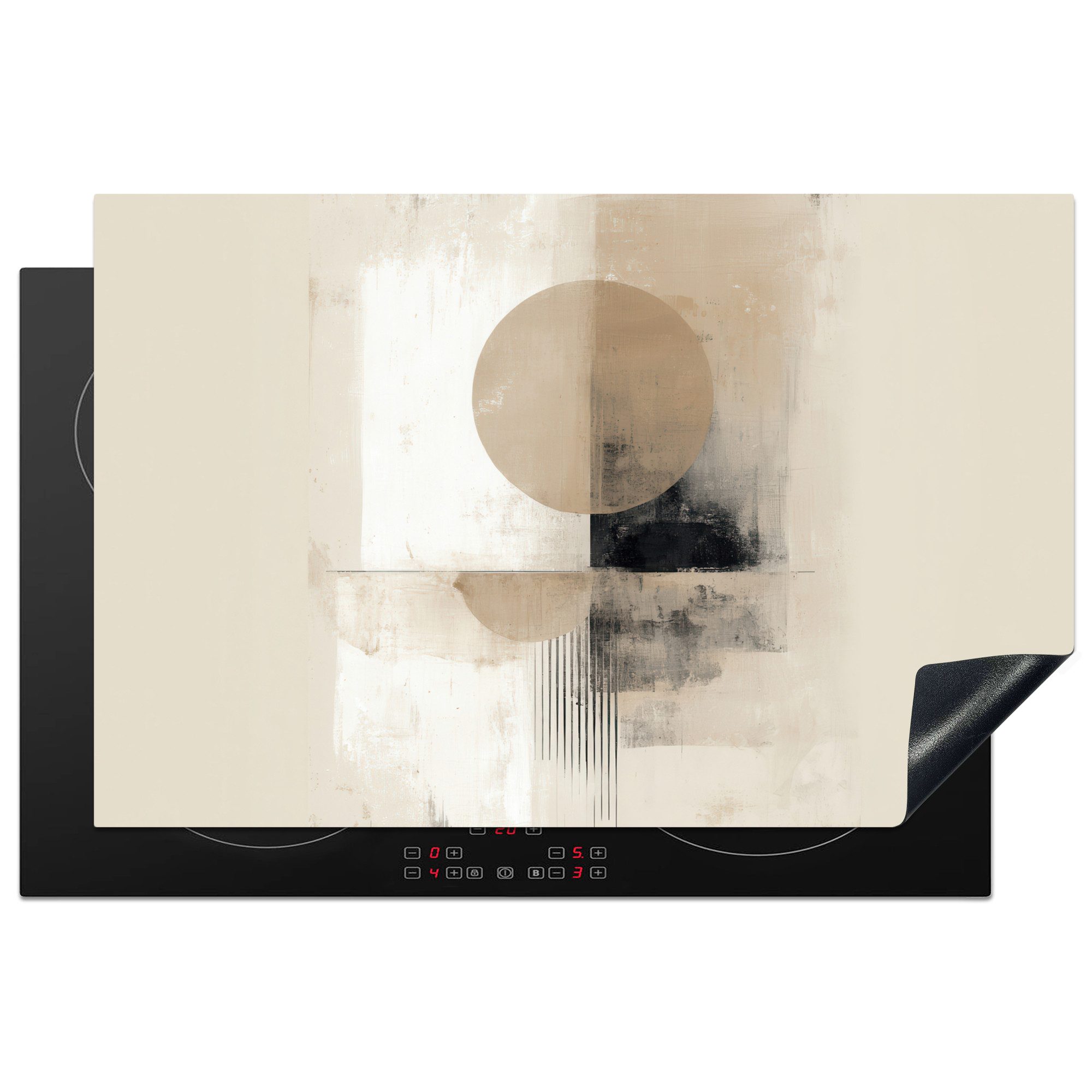 MuchoWow Herd-Abdeckplatte Kreis - Zusammensetzung - Tiefe - Beige, Vinyl, (1 tlg), Kochfeld Abdeckung Ceranfeld, Induktionsschutzmatte, 81x52 cm