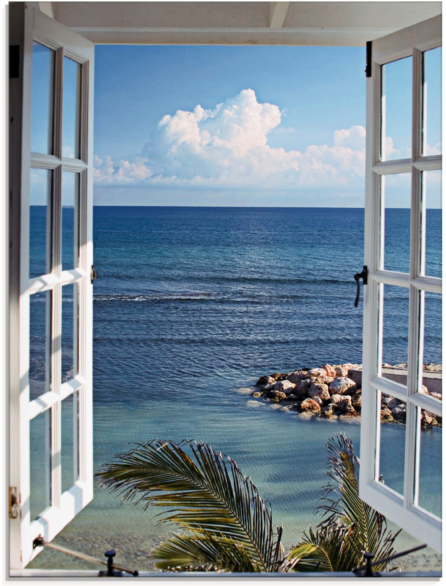 (1 Fensterblick Größen Paradies, in verschiedenen zum St), Artland Glasbild Fenster