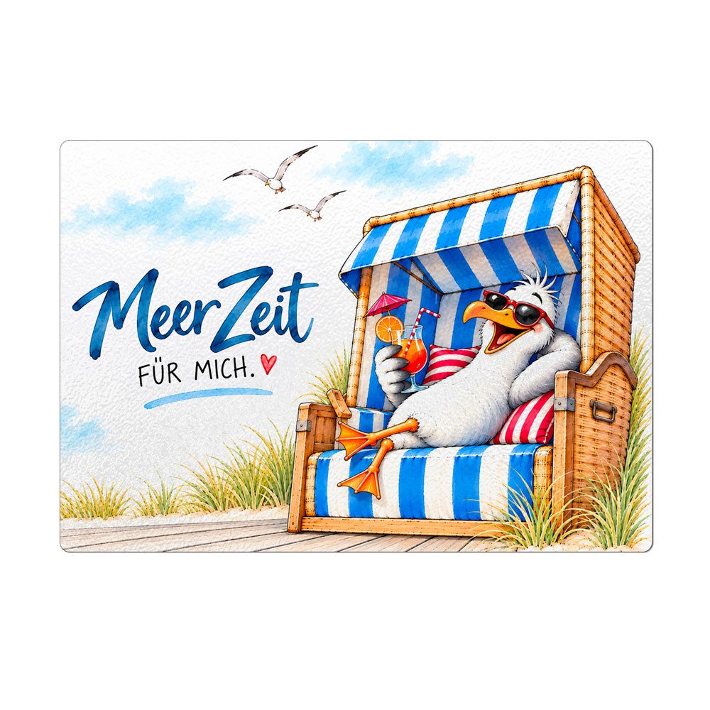 Cadouri Frühstücksbrett Maritimes Glasschneidebrett 'Meer Zeit für mich' - 28,5 × 20 cm, Glas, (1-St., 1 Schneidebrettchen mit 4 rutschhemmenden Gummifüßchen), Glasbrettchen mit strukturierter Oberfläche und abgerundeten Ecken