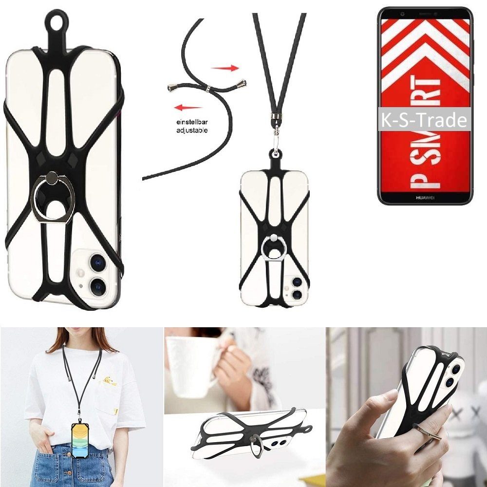 K-S-Trade Handyhülle für Huawei P Smart, 3in1 Handykette Handyband Handykordel Halsband Smartphone-Ring