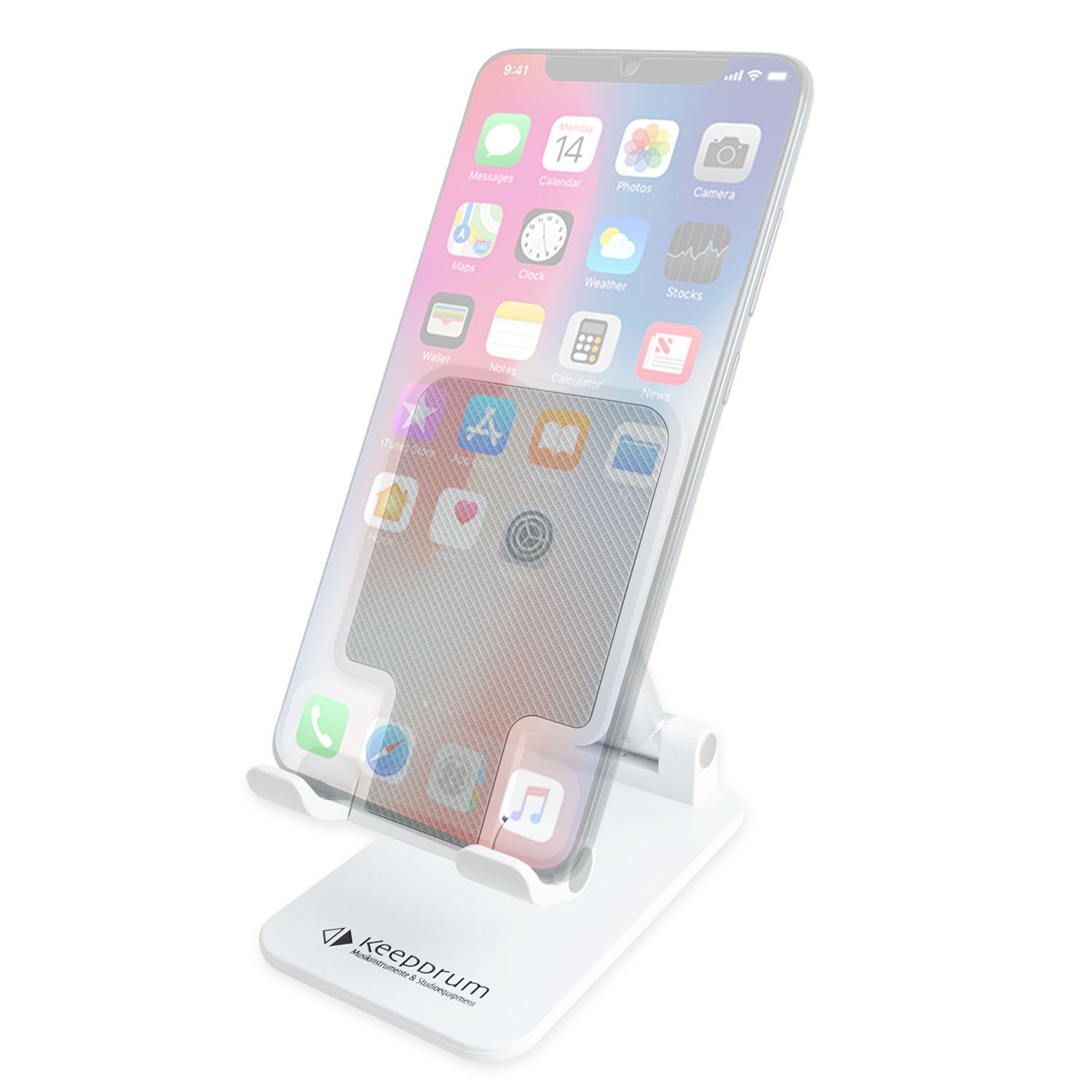 keepdrum Smartphone-Halterung keepdrum DPHS Smartphone Desktop Ständer Weiss, (bis 5,5 Zoll, Rutschfeste Ablagefläche, Rutschfeste Gumminoppen an der Unterseite)