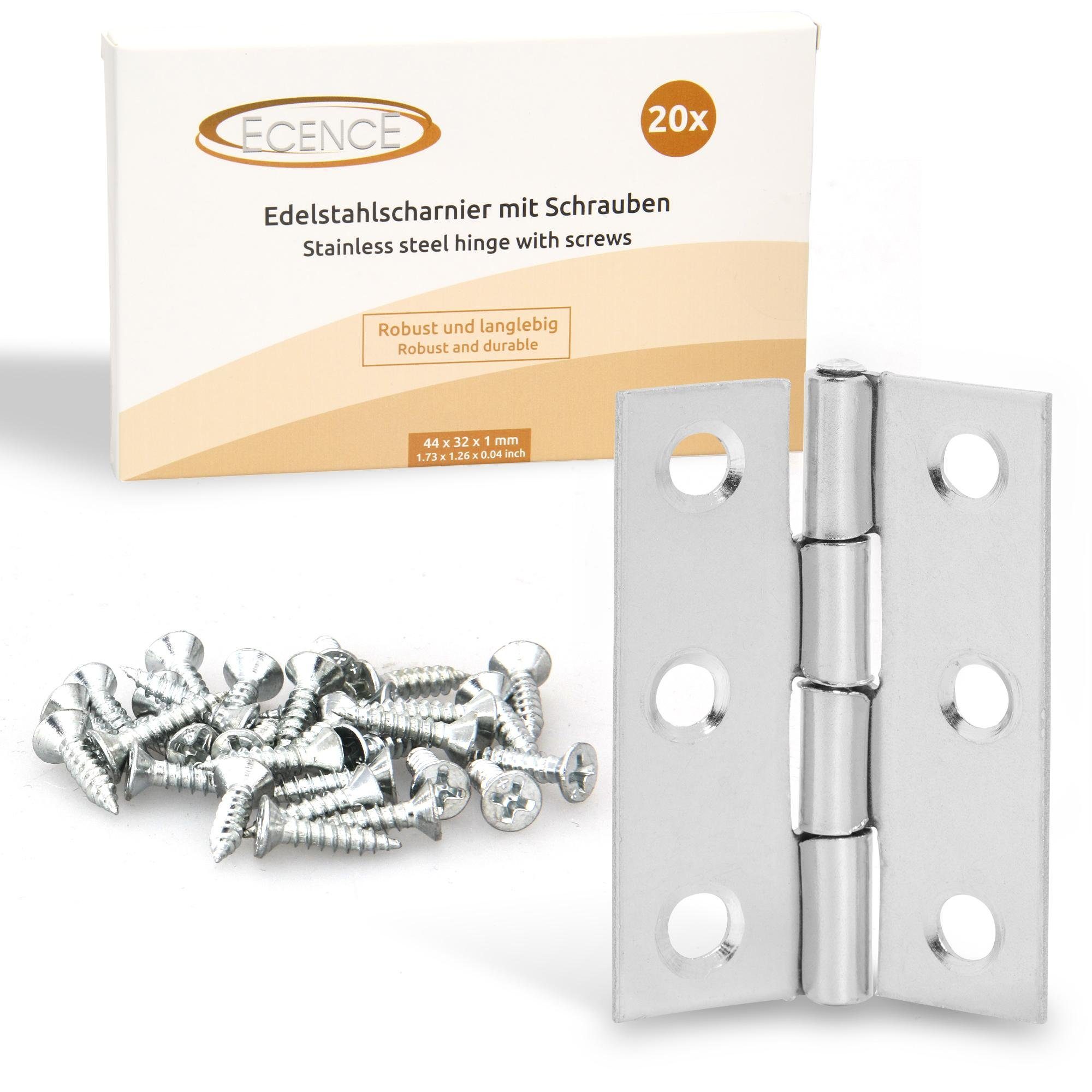 Möbelbeschlag 20x Edelstahl Scharnier (44x32x1mm / mit Schrauben