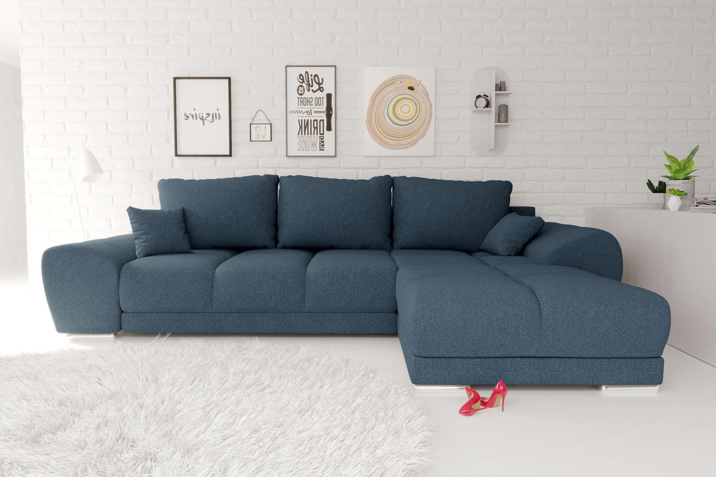 99rooms Ecksofa Antalya, Sofa L-Form, Eckcouch, mit Rückenkissen, Schlaffunktion, Strukturstoff NEVE
