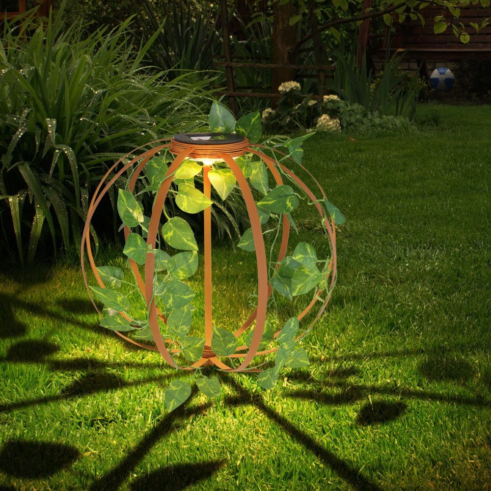 etc-shop LED Gartenleuchte, LED-Leuchtmittel Solarleuchte fest rost LED Solarkugel für Rostoptik Warmweiß, verbaut, Garten