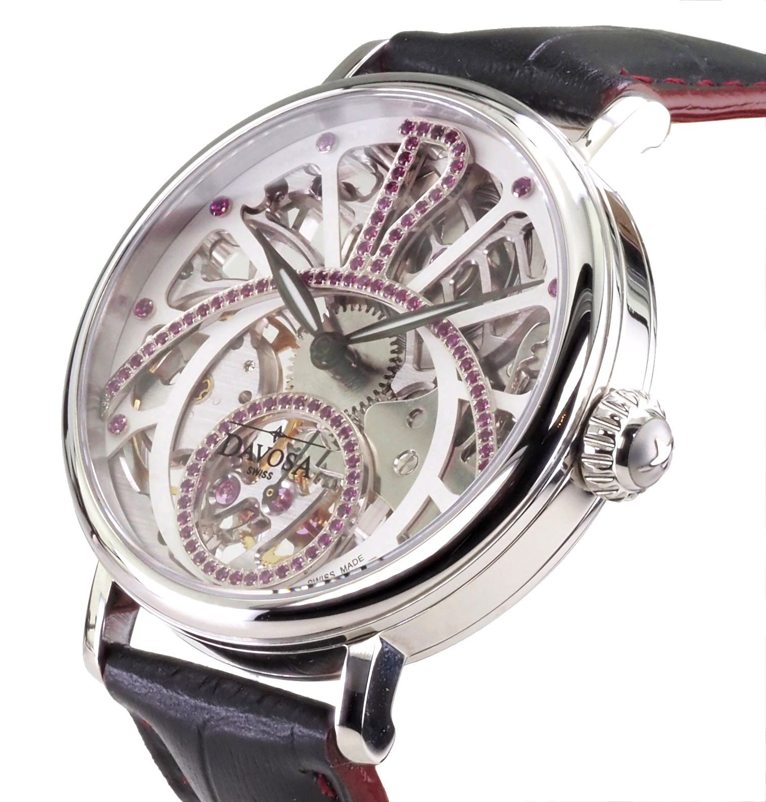 Davosa Mechanische Uhr Swiss Made 165.500.60 Unisex Uhr 42 mm Ø Grande Diva Handaufzug Skeleton Grande Diva, skelettiert mit 100 roten Zirkonia
