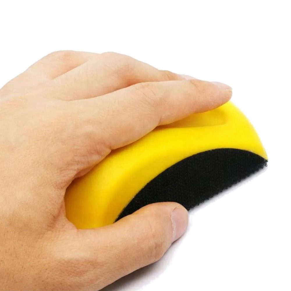 Trade-Shop Schleifdreieck Schleifblock für 125mm Exzenterschleifscheiben mit Klettverschluss, (1 St), ergonomische Form / Griffmulden für angenehmes Arbeiten