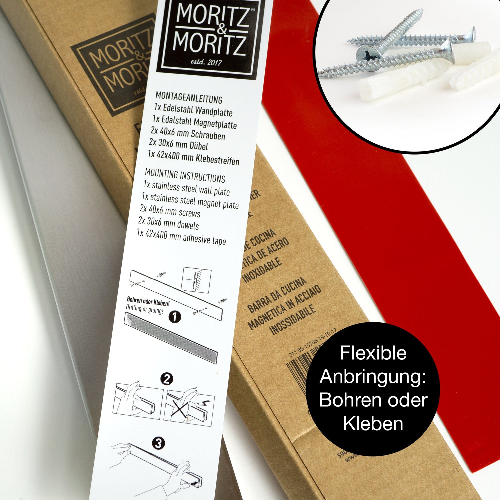 Moritz & Moritz Magnet-Messerblock »Magnetleiste für Messer -  Messerhalterung« (1tlg), Edelstahl 40 cm online kaufen | OTTO