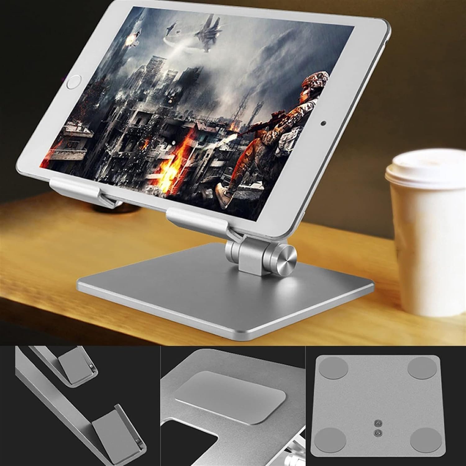 POPOLIC Tablet-Halterung verstellbarer, zusammenklappbarer Tablet-Ständer Tablet-Ständer, (Desktop-Tablet-Ständer aus Aluminium mit zweiachsigem Tablet-Ständer, 1-tlg., bis zu 13 Zoll Tablet-Ständer)