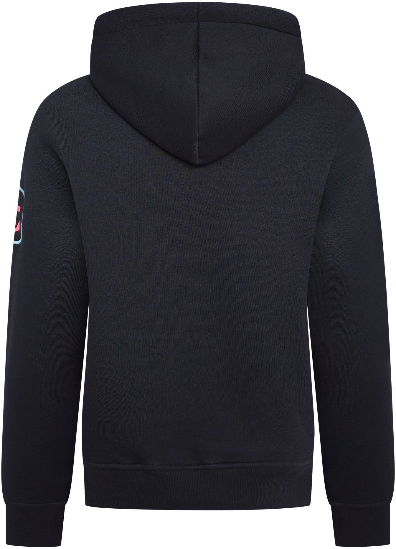 Zwillingsherz Sweatshirt gestickter Schriftzug, Kapuze, Langarm, Kängurutasche, Kordelzug