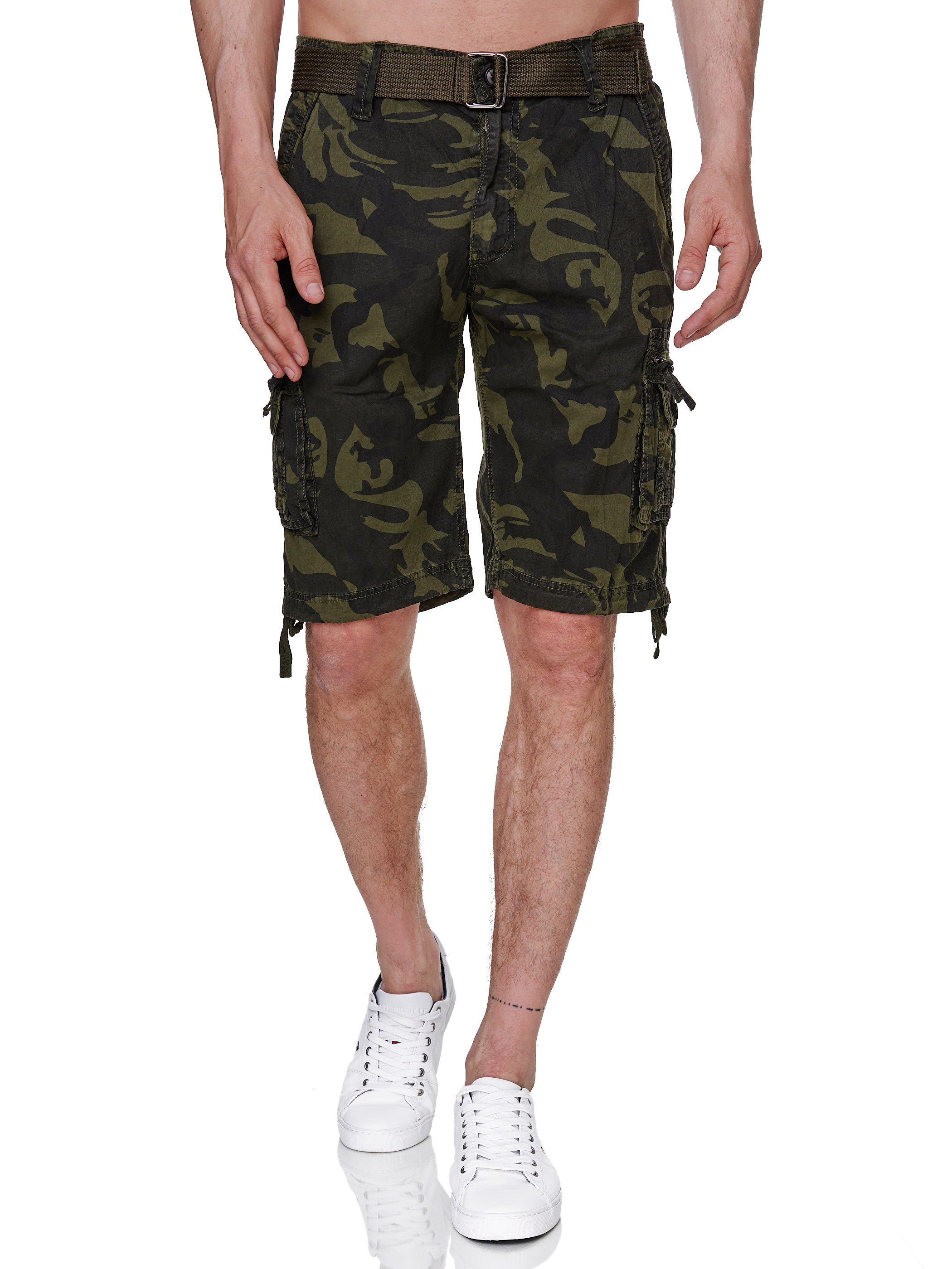 Sommer Green Taschen (Bermuda Camouflage Cargoshorts Rayshyne Shorts RSH01 Army mit Viele Gürtel)