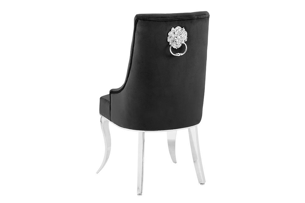 riess-ambiente Esszimmerstuhl MODERN BAROCK DELUXE schwarz / silber - Samt, Edelstahl, mit Löwenkopf (Einzelartikel, 1 St), Polsterstuhl mit Knopfheftung- ideal für glamouröse Küchen & Esszimmer
