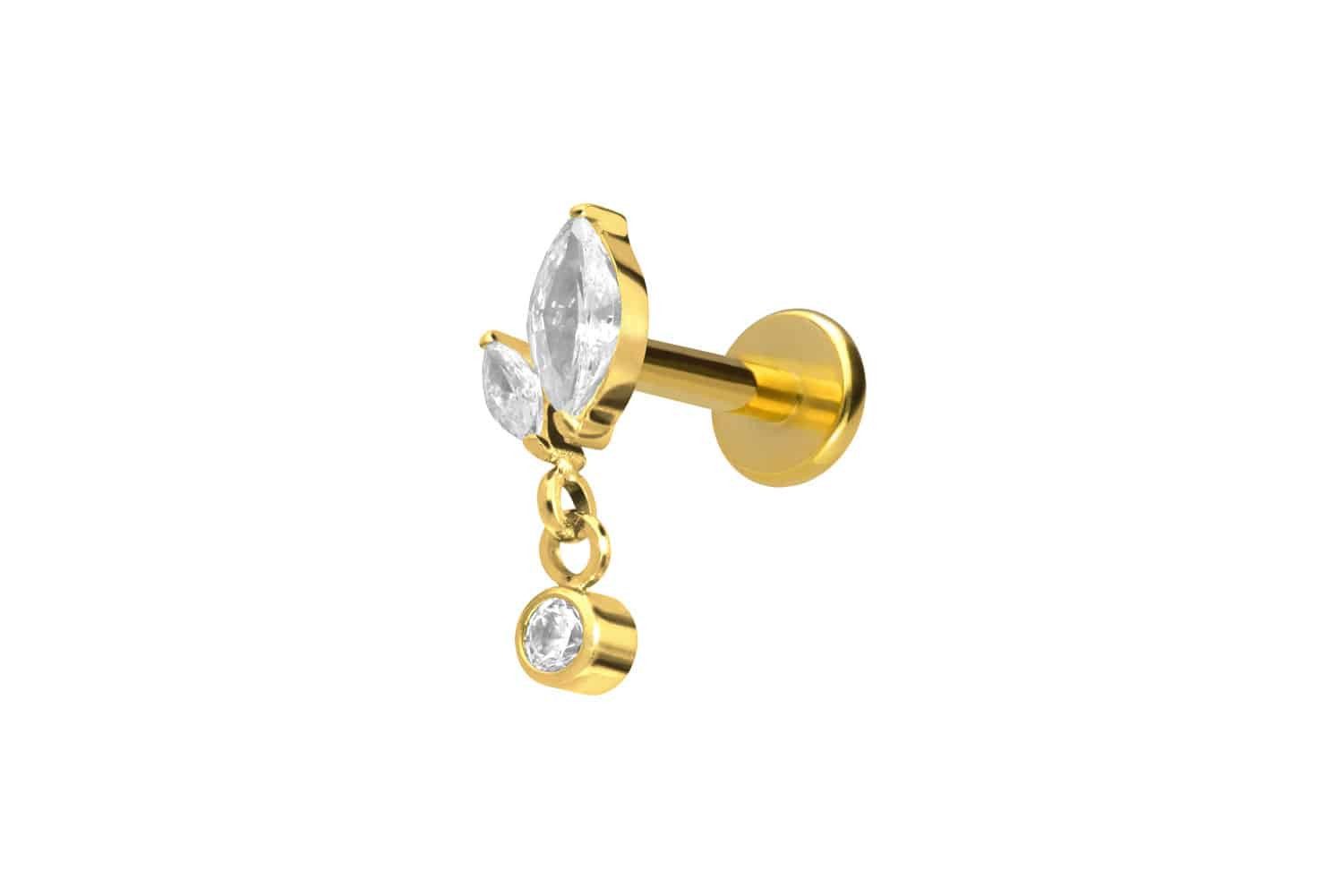 PIERCINGLINE Piercing-Set Titan Labret mit Innengewinde KNOSPE + KRISTALL (Labrets, 1-tlg)