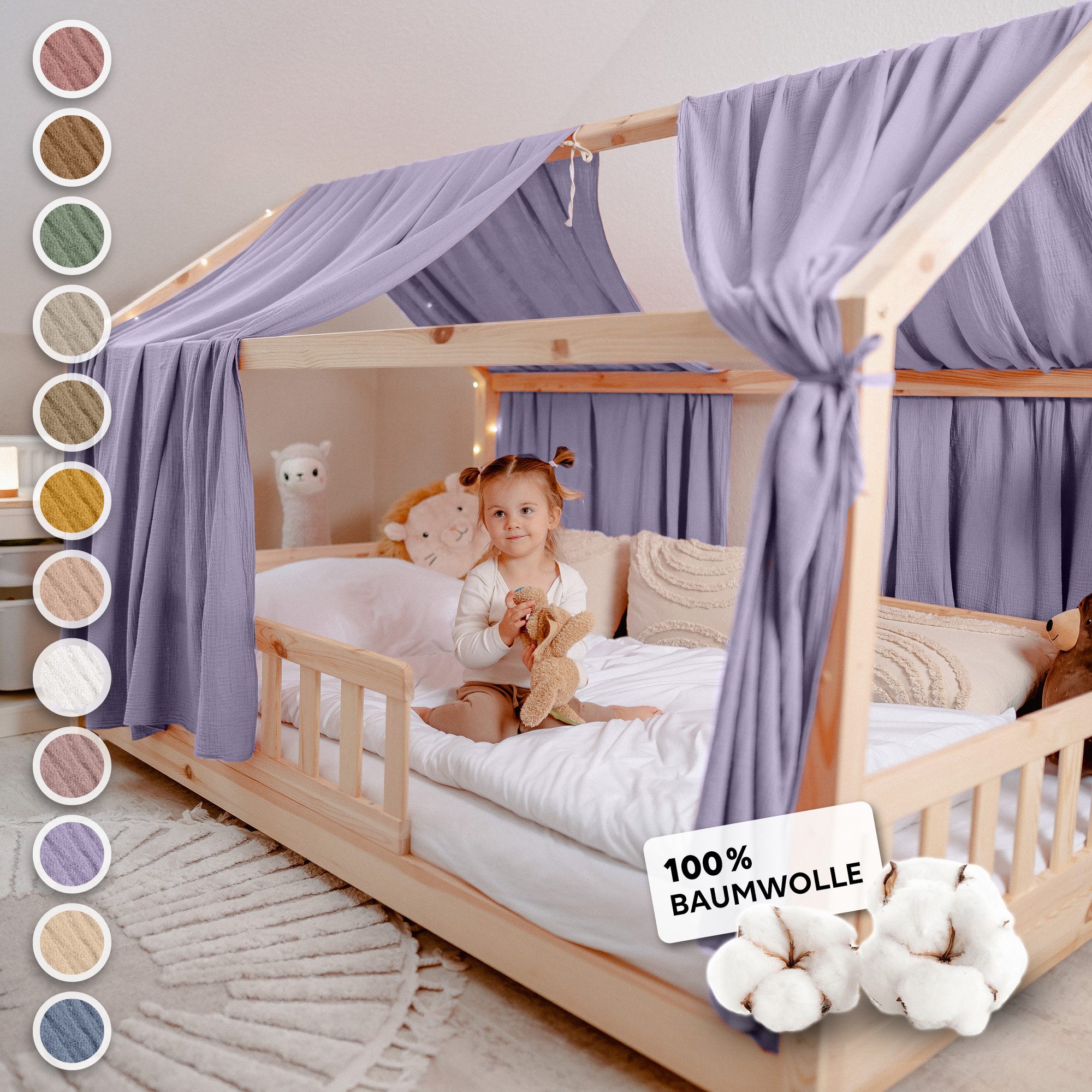 lilimaus Betthimmel Hausbett Himmel 2er-Set aus 100% Musselin - für Kinderbett (1-tlg), Set mit 2 abgestimmten Stoffbahnen - weich & schnell montiert