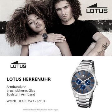 Lotus Quarzuhr Lotus Herren-Armbanduhr silber Analog, Herren Armbanduhr rund, Edelstahlarmband silber