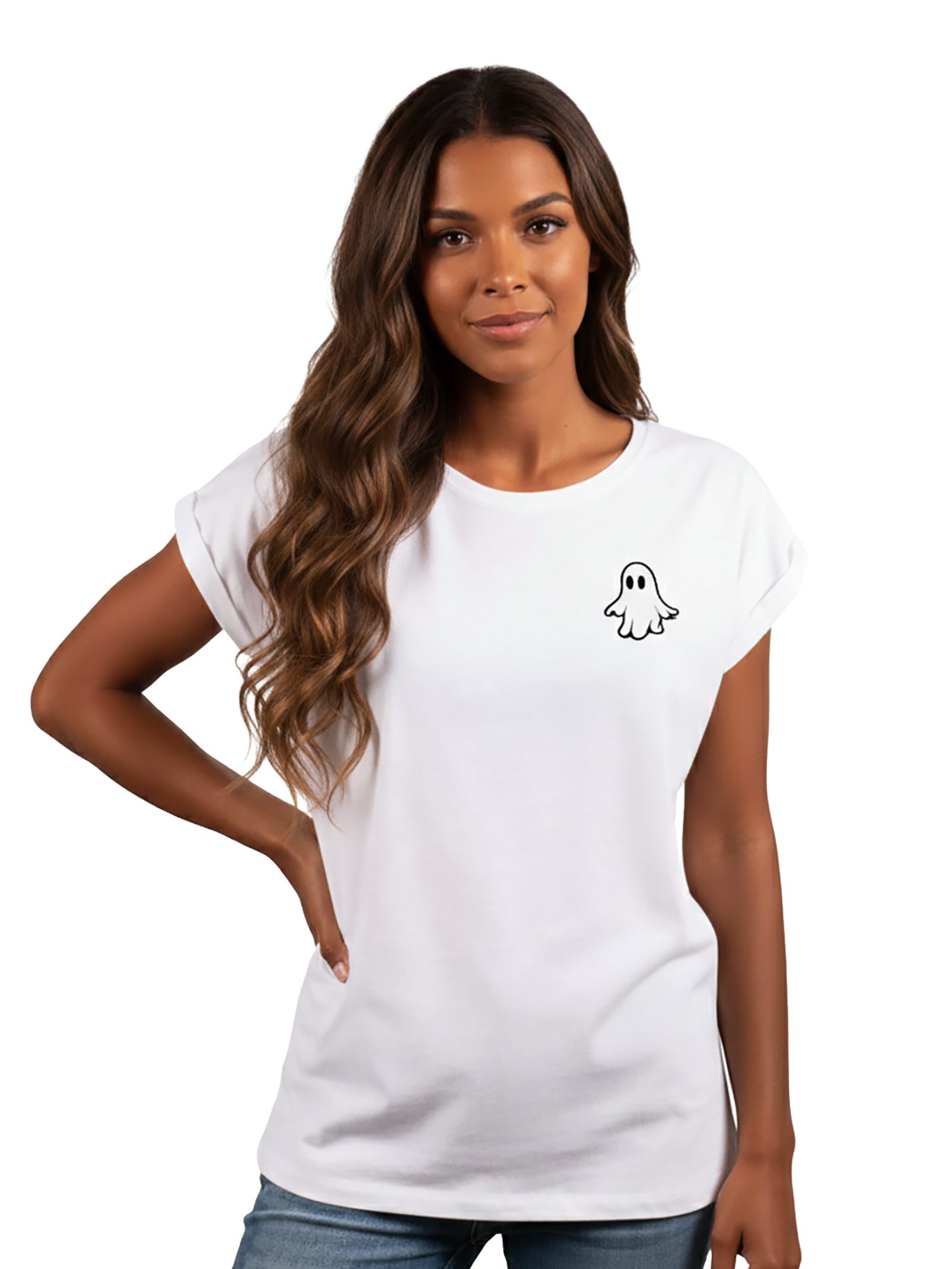 MAKAYA Print-Shirt Damen Kurzarm Top Geist cool modisch ausgefallen lustig witzig frech Gespenst