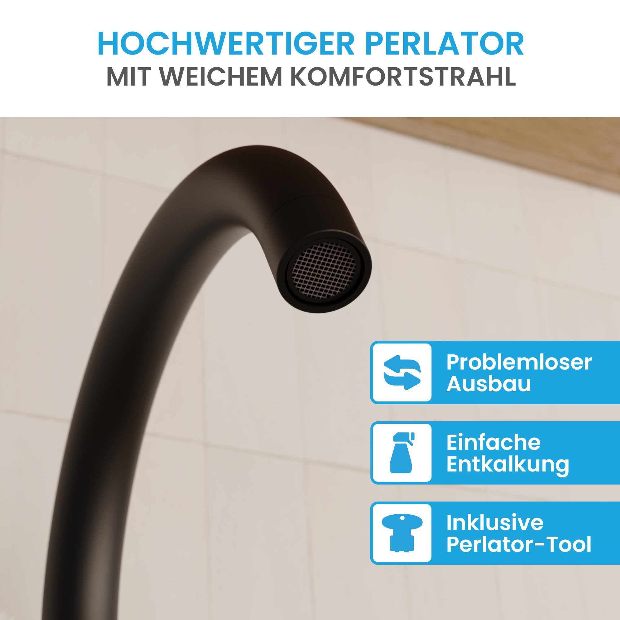 Bächlein Küchenarmatur Ermelo mit hohem Auslauf, Spültischarmatur, Wasserhahn Küche Mischbatterie aus Messing