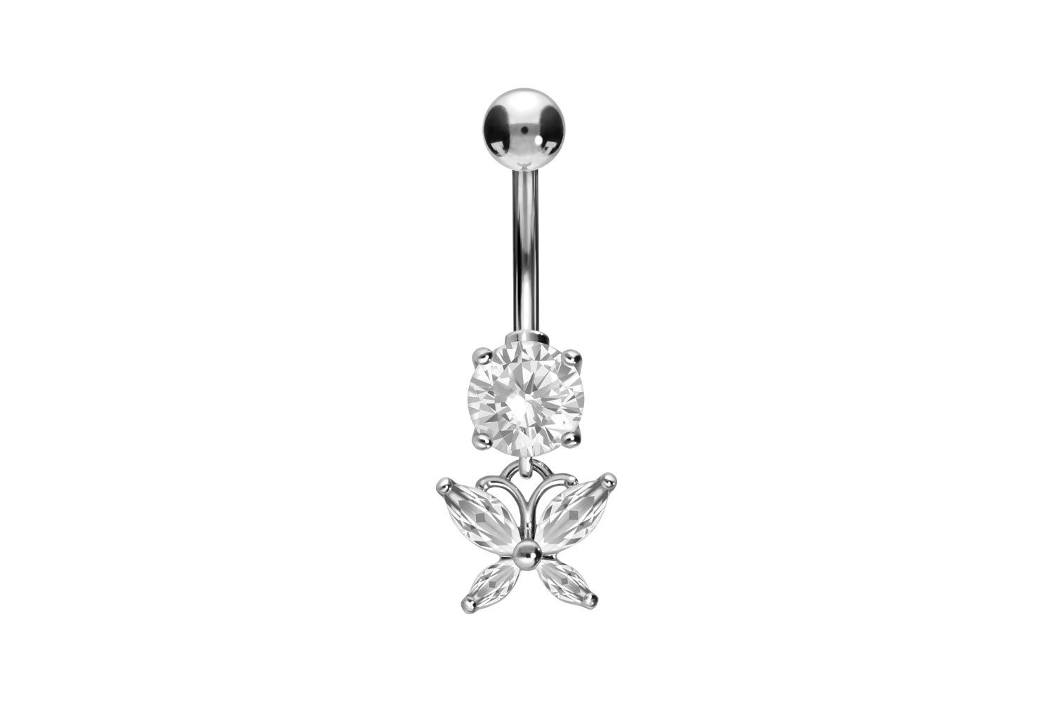 Bauchnabelpiercing Titan Bananabell mit 925er Silber-Design KRISTALLSCHMETTERLING